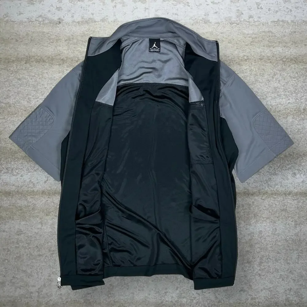 Vintage Y2K Jordan Track Jacket Mens M Grey Black Short Sleeve Polyester Zip